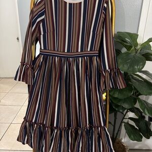 Dainty Jewells Navy, Brown & Cream Striped Midi Dress